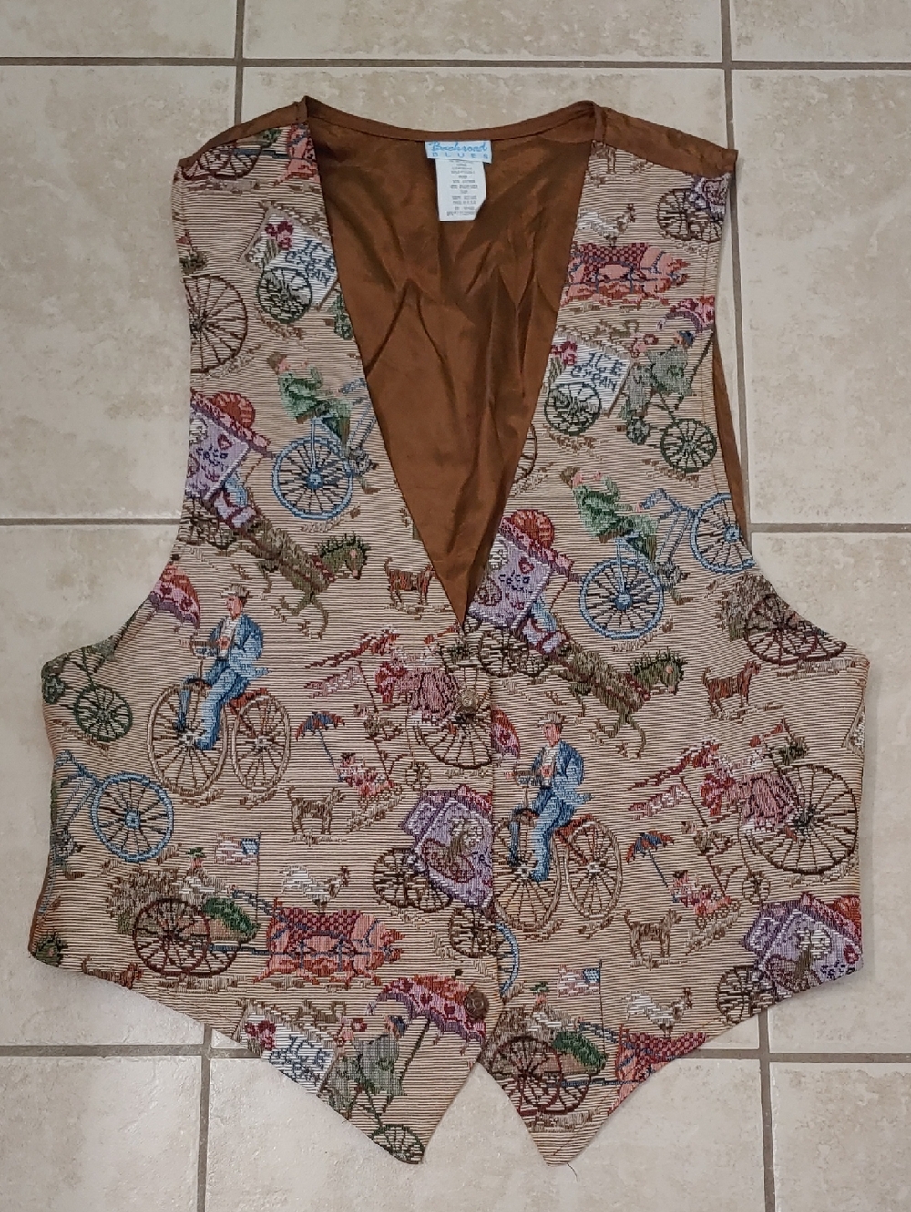 Vintage Backroad Blues Tapestry Vest West Novelty Print Unisex Size L
